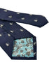 navy blue tie with raccoon design